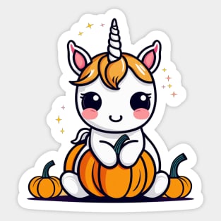 Unicorn with halloween pumpkin Sticker